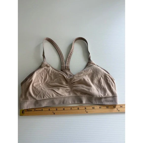 Patagonia Barely Bra Tan Beige Floral Jacquard Racerback Sports Bra Large - Picture 3 of 5